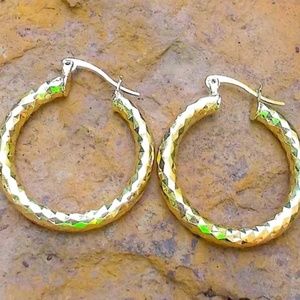 Diamond Cut  3cm or 1.18'' hoop earrings, 18K/Copper